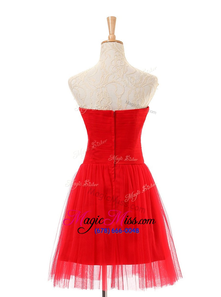 wholesale captivating red a-line sweetheart sleeveless tulle knee length zipper ruching prom party dress