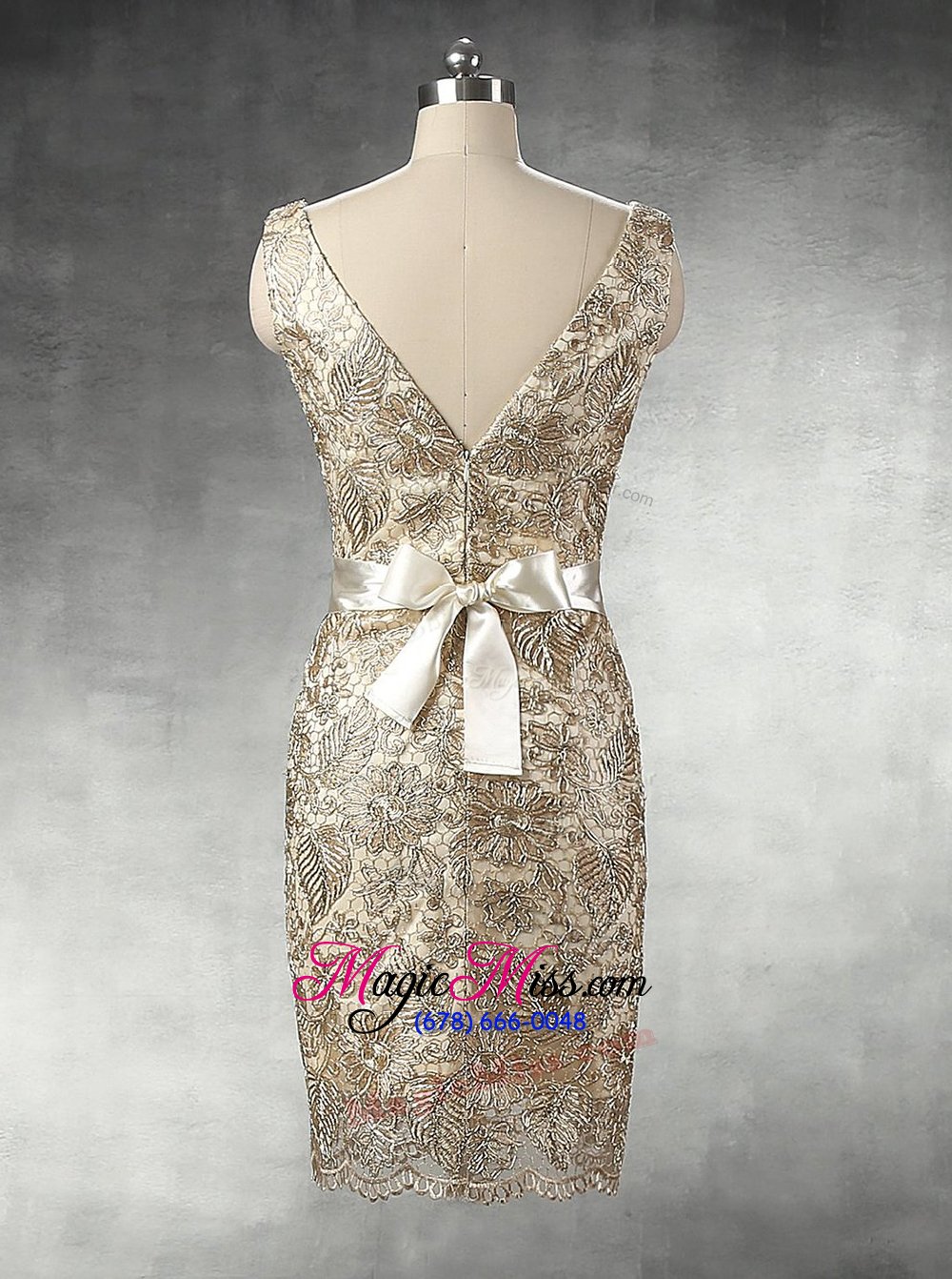 wholesale customized champagne zipper v-neck beading and lace prom dress lace sleeveless
