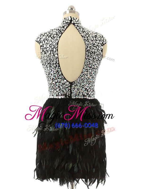 wholesale free and easy beading prom evening gown black zipper cap sleeves knee length