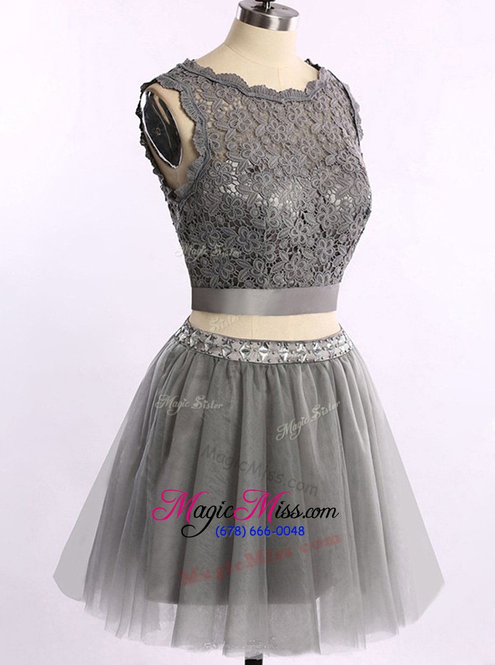 wholesale high quality scoop organza sleeveless mini length prom evening gown and lace
