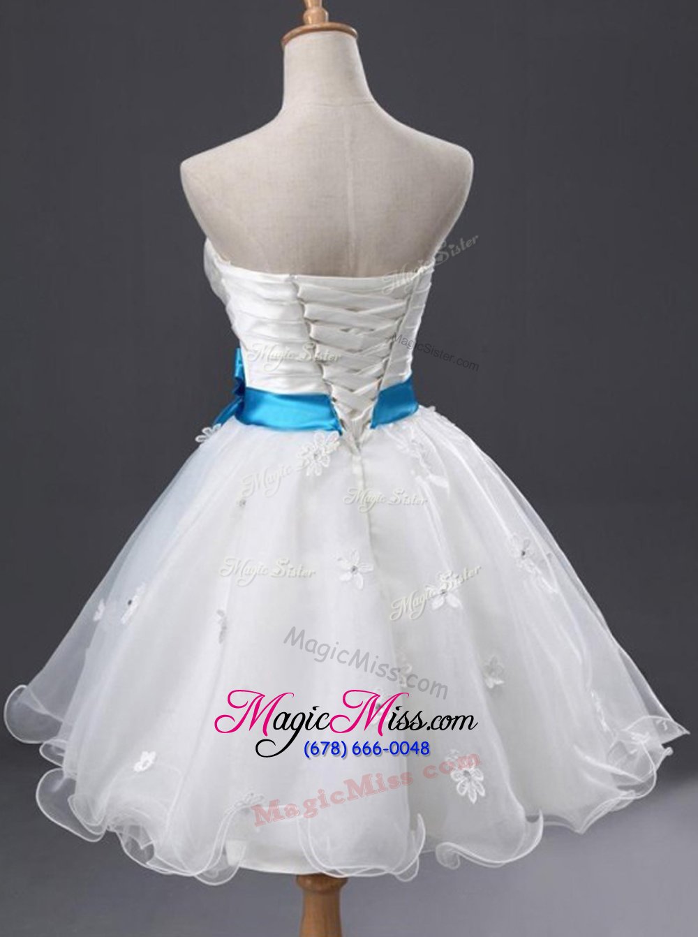 wholesale organza sweetheart sleeveless lace up appliques and sashes|ribbons and ruching prom dresses in white