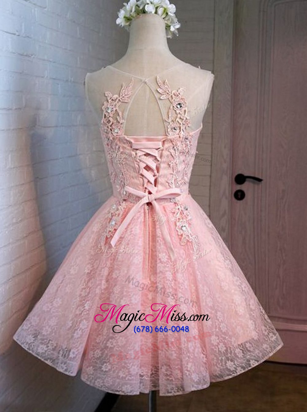 wholesale great pink prom evening gown prom and for with appliques scoop sleeveless lace up