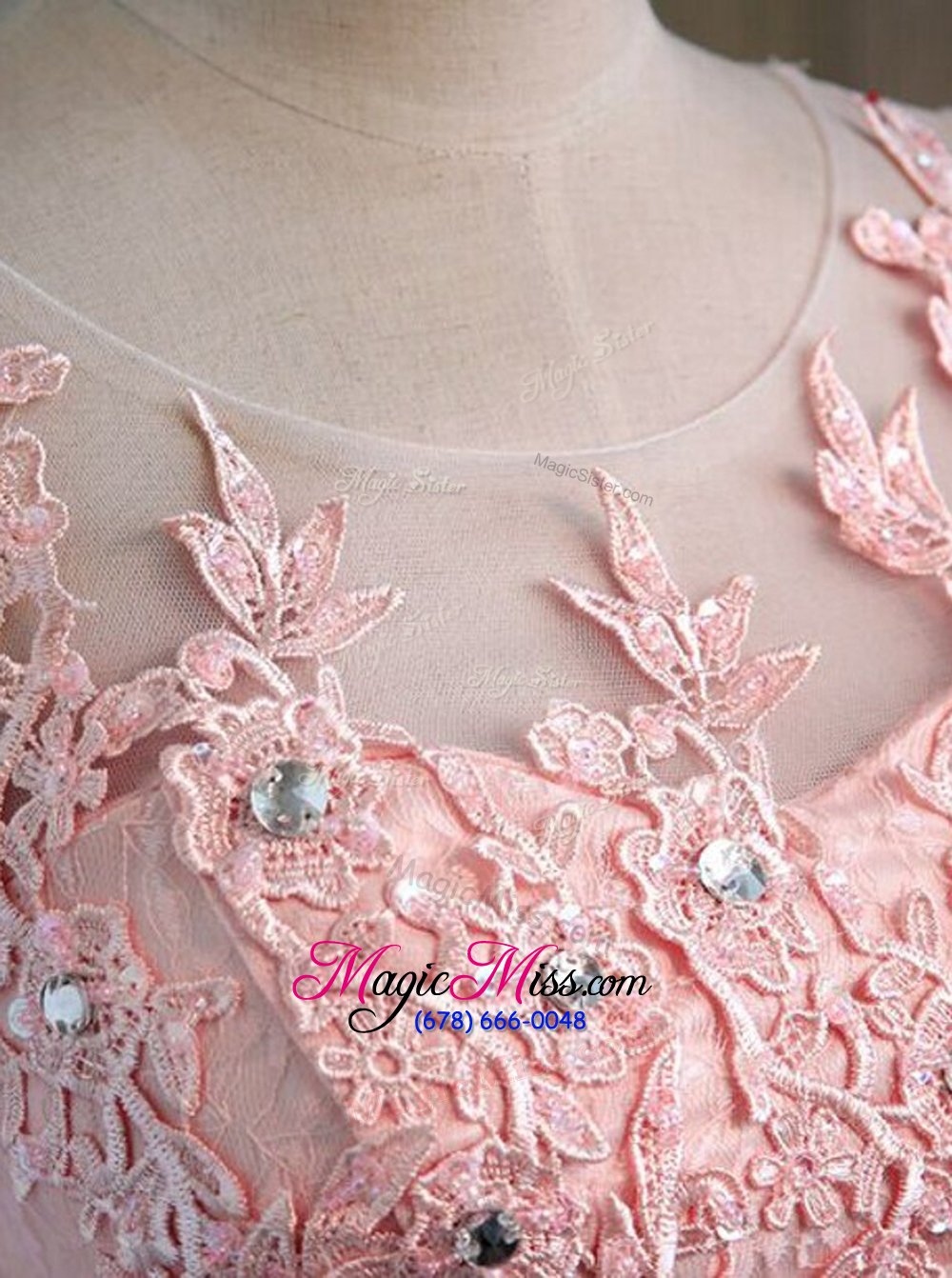 wholesale great pink prom evening gown prom and for with appliques scoop sleeveless lace up