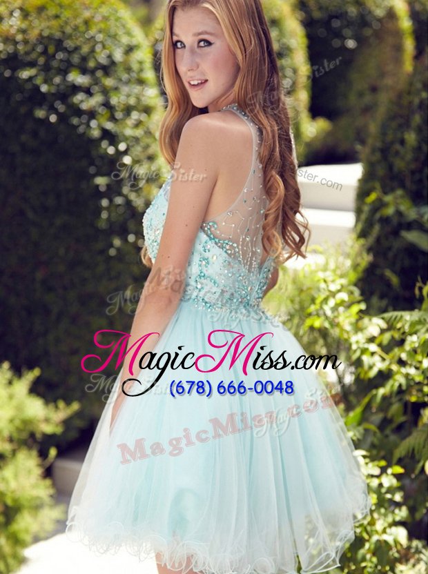 wholesale a-line prom dress turquoise scoop organza sleeveless mini length zipper