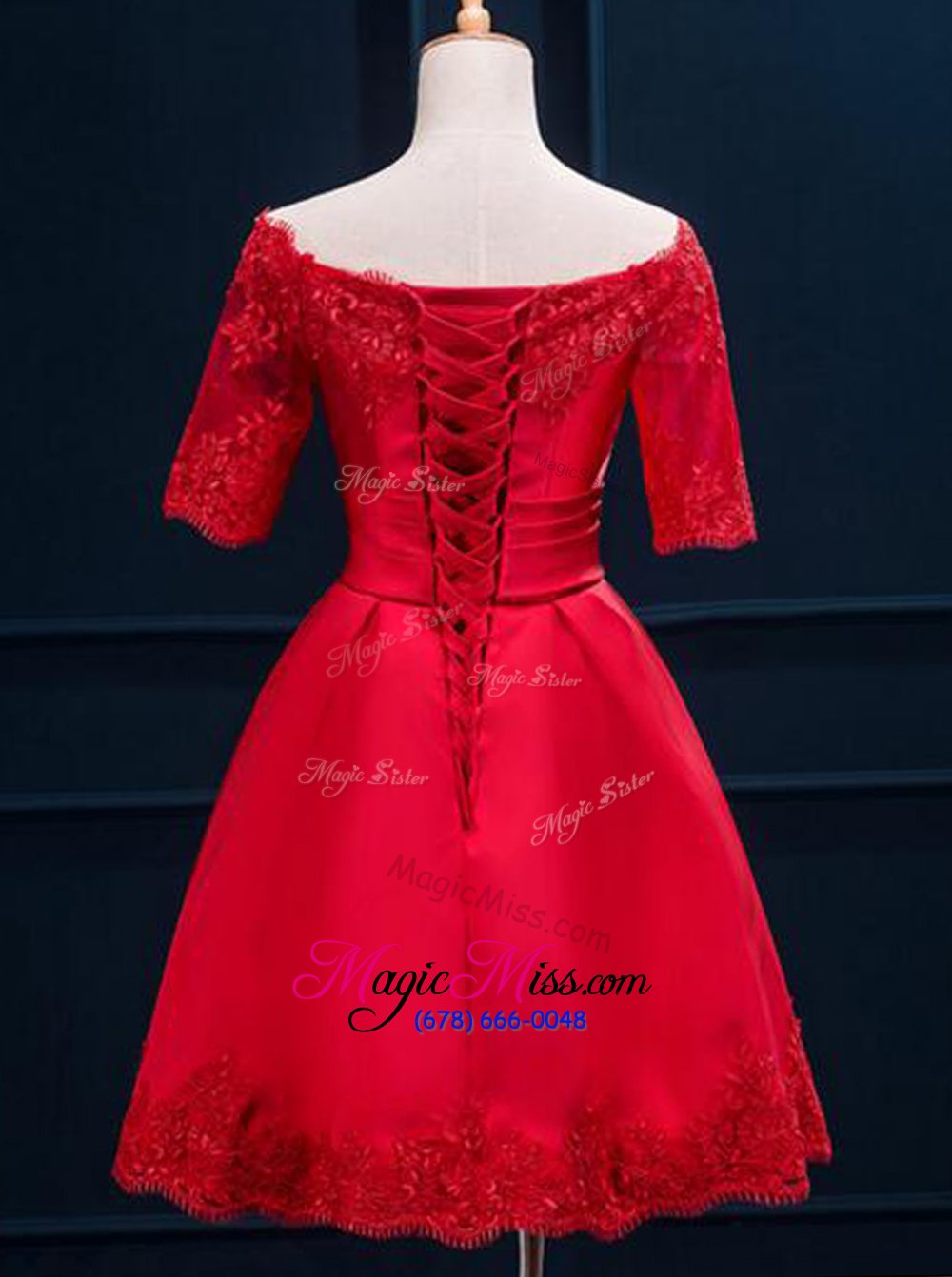 wholesale great red prom evening gown prom and for with appliques and pleated off the shoulder half sleeves lace up