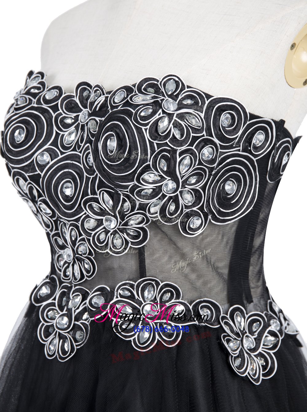 wholesale sleeveless organza mini length zipper custom made in black for with appliques
