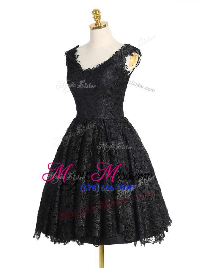 wholesale affordable black celebrity inspired dress prom and party and for with lace v-neck sleeveless zipper