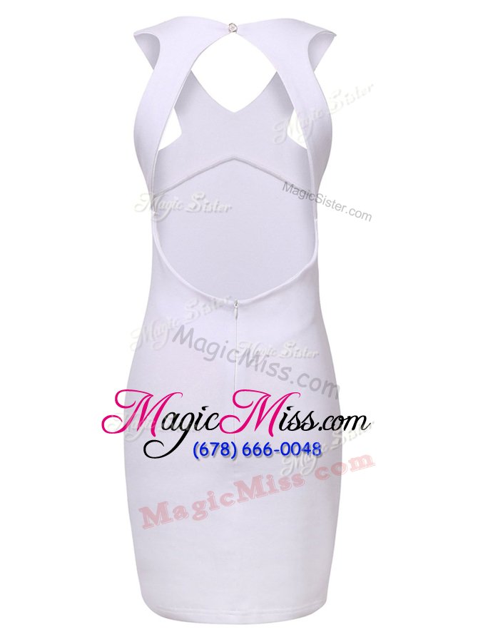 wholesale glorious white elastic woven satin zipper halter top sleeveless mini length evening dress sequins