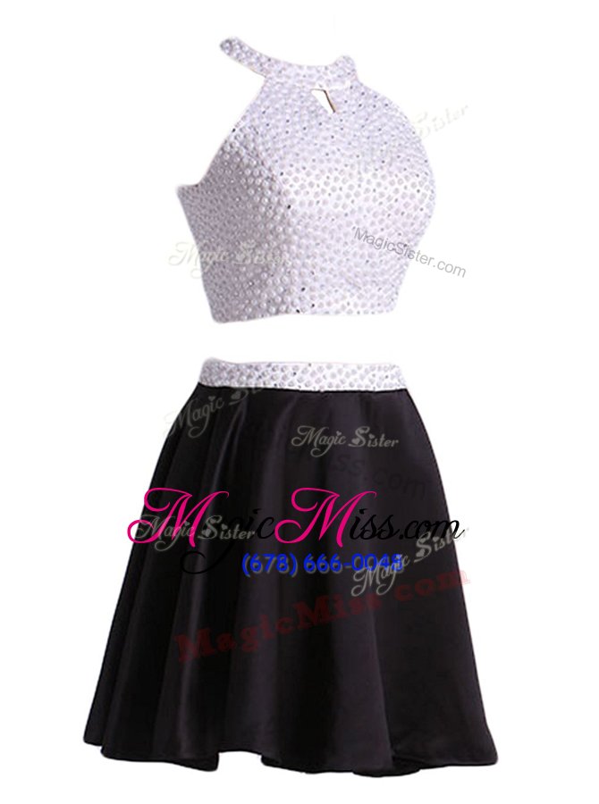 wholesale latest halter top mini length a-line sleeveless black evening dress zipper