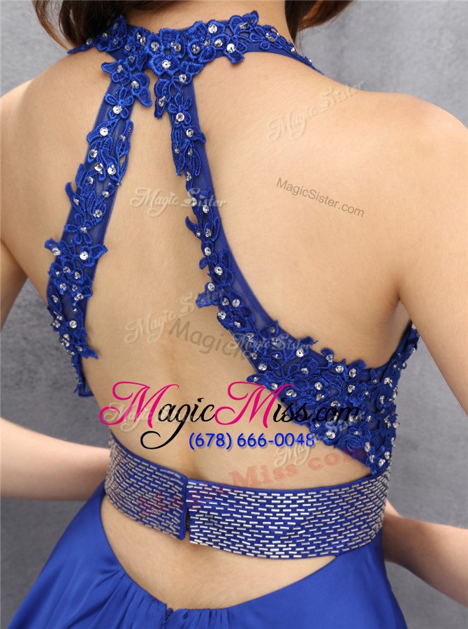 wholesale shining mini length royal blue prom dress v-neck sleeveless backless