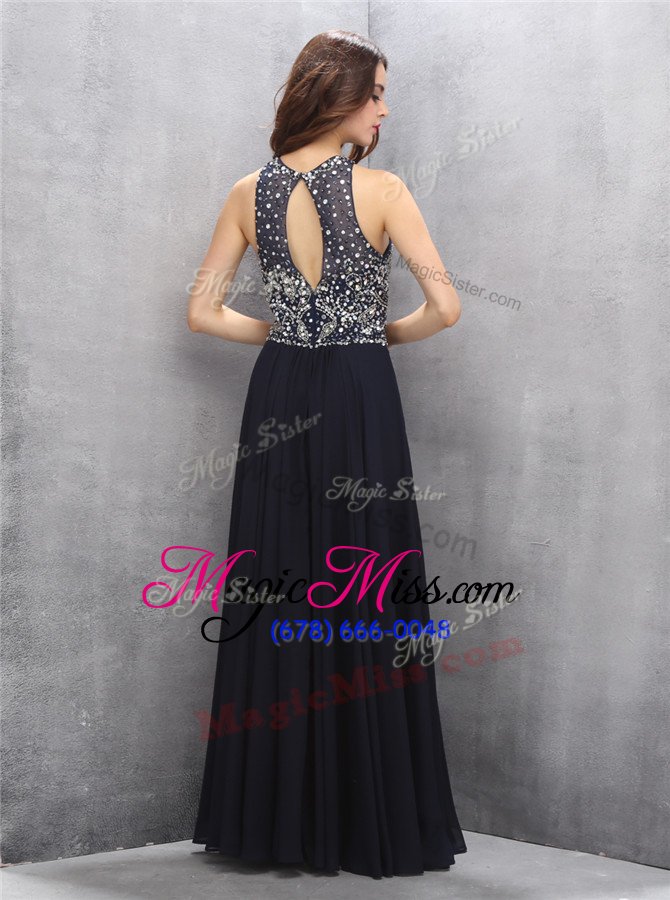 wholesale amazing halter top black sleeveless chiffon backless evening dress for prom