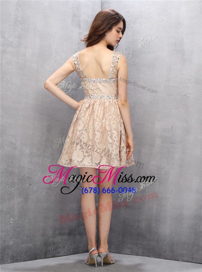wholesale artistic straps straps lace knee length backless womens evening dresses champagne and in for prom with beading