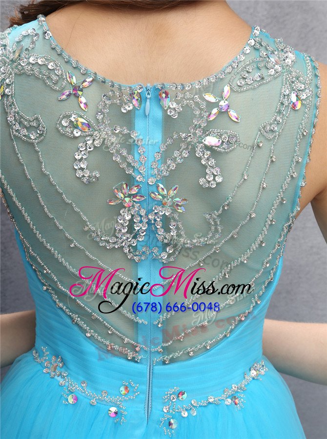 wholesale inexpensive scoop blue sleeveless beading mini length homecoming dress