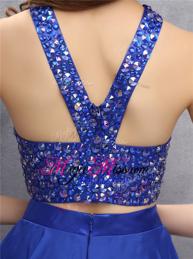 wholesale inexpensive mini length royal blue homecoming dress halter top sleeveless zipper