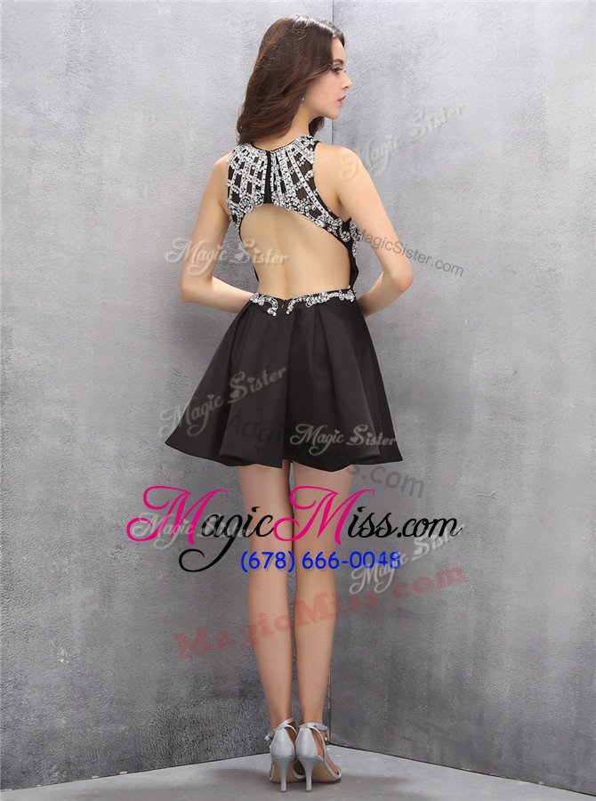 wholesale flirting scoop black sleeveless satin zipper homecoming dress for prom and party