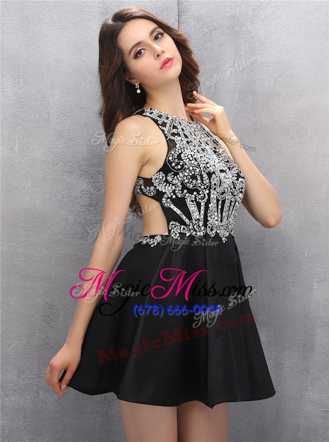 wholesale flirting scoop black sleeveless satin zipper homecoming dress for prom and party