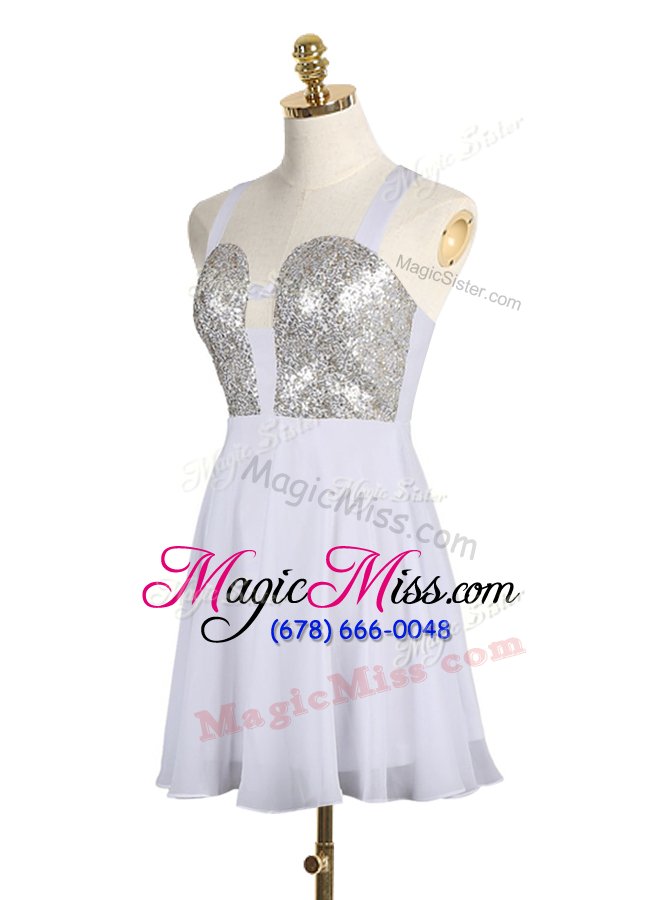 wholesale custom fit straps straps sequins prom gown white criss cross sleeveless mini length