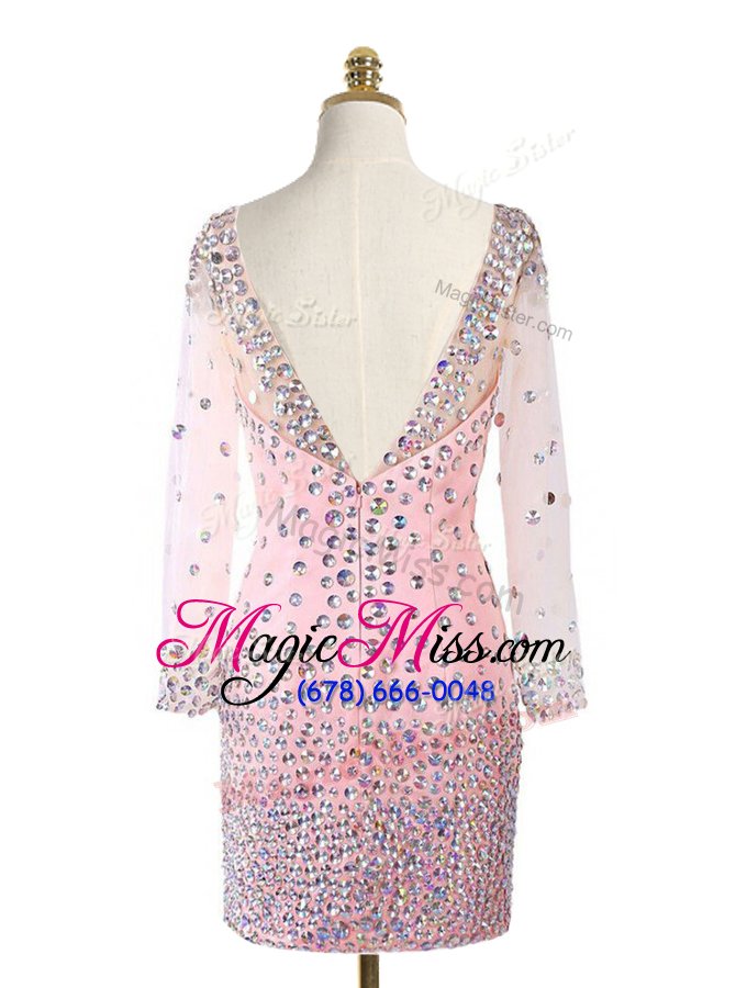 wholesale dramatic scoop pink long sleeves mini length beading zipper mother of the bride dress