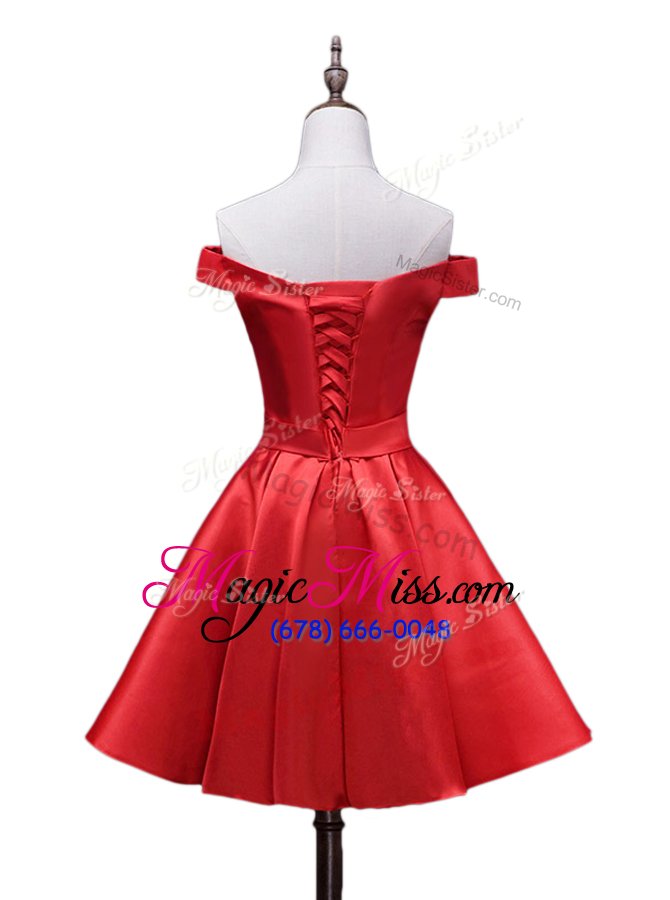 wholesale wonderful red off the shoulder neckline bowknot homecoming dress sleeveless lace up