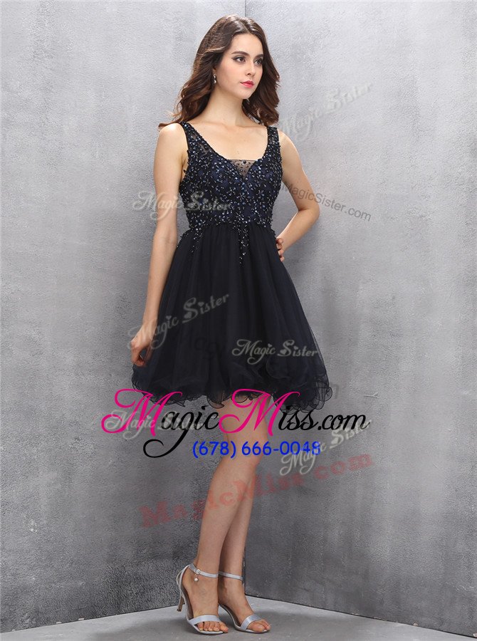 wholesale custom design square sleeveless mini length beading zipper prom gown with black