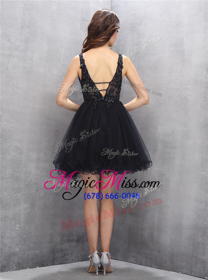 wholesale custom design square sleeveless mini length beading zipper prom gown with black