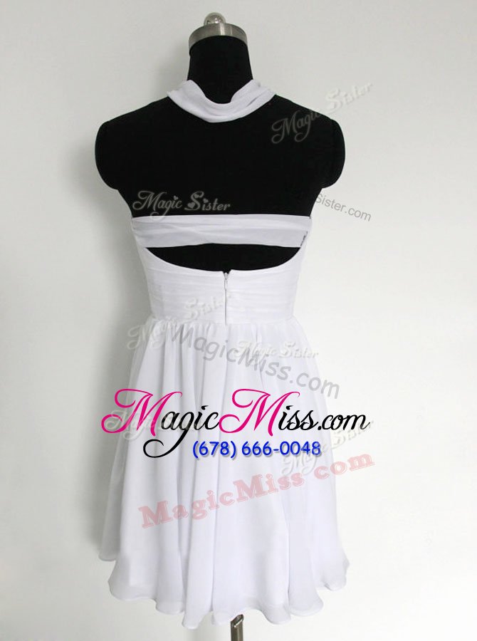 wholesale high end white halter top neckline ruching prom evening gown sleeveless zipper
