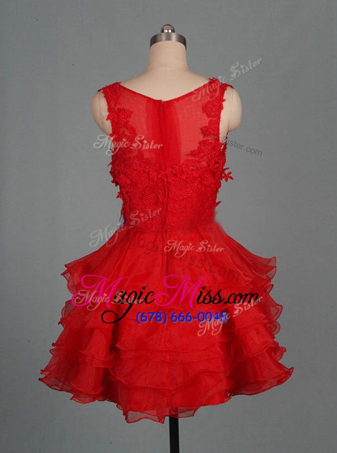 wholesale excellent scoop red organza zipper military ball gowns sleeveless mini length appliques