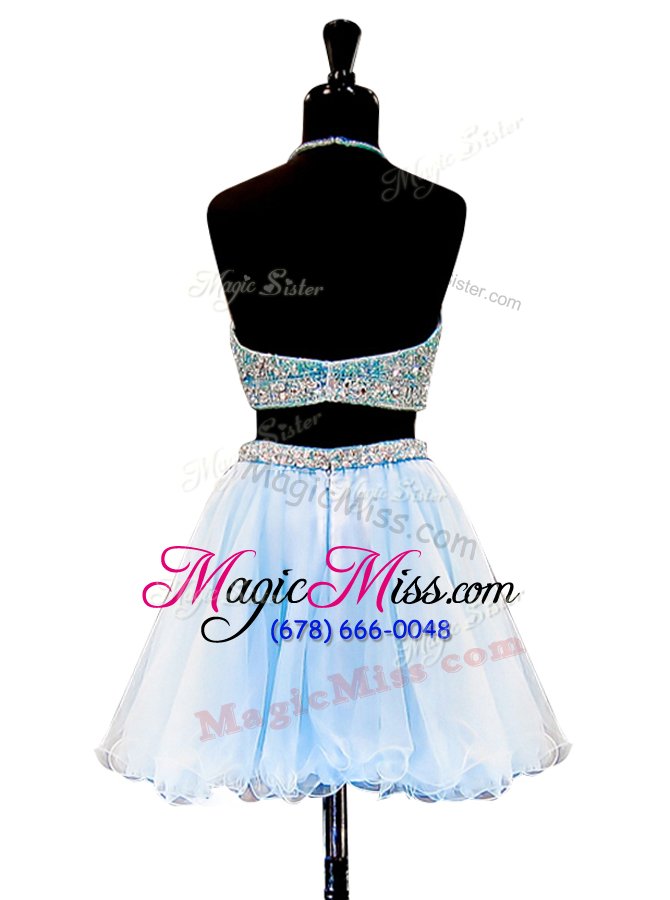 wholesale pretty halter top sleeveless zipper mini length beading prom evening gown