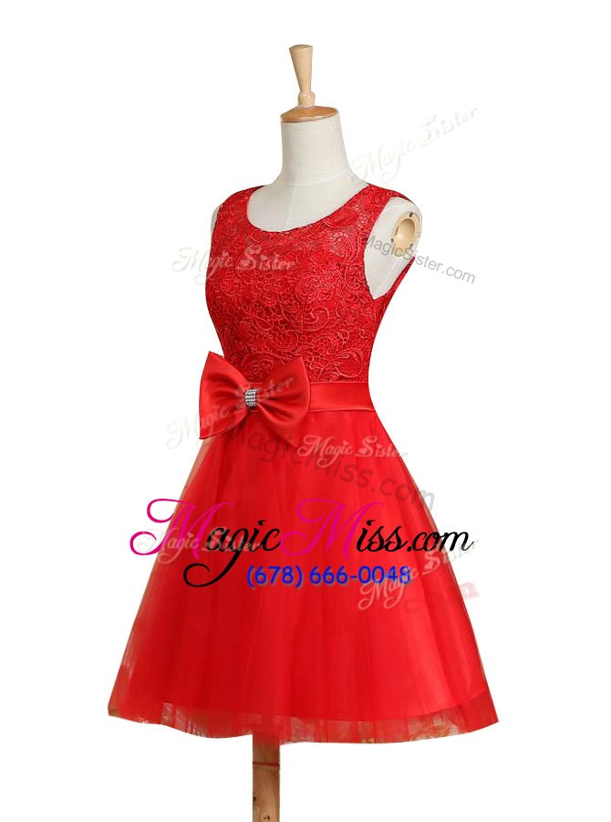wholesale latest scoop mini length lace up prom dress red and in for prom with lace and bowknot