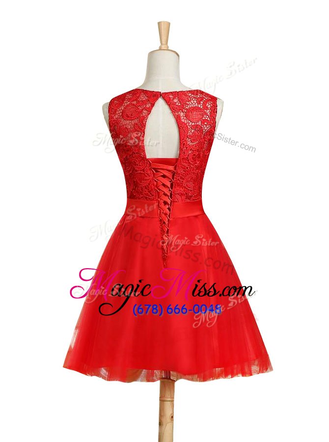 wholesale latest scoop mini length lace up prom dress red and in for prom with lace and bowknot