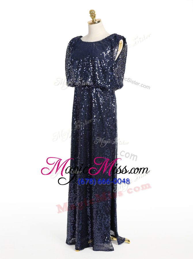 wholesale smart scoop sequins navy blue sleeveless sequined zipper mother of the bride dress for prom and wedding party