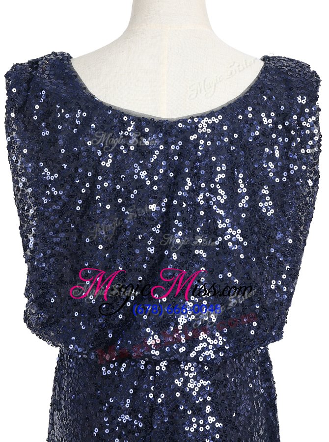 wholesale smart scoop sequins navy blue sleeveless sequined zipper mother of the bride dress for prom and wedding party