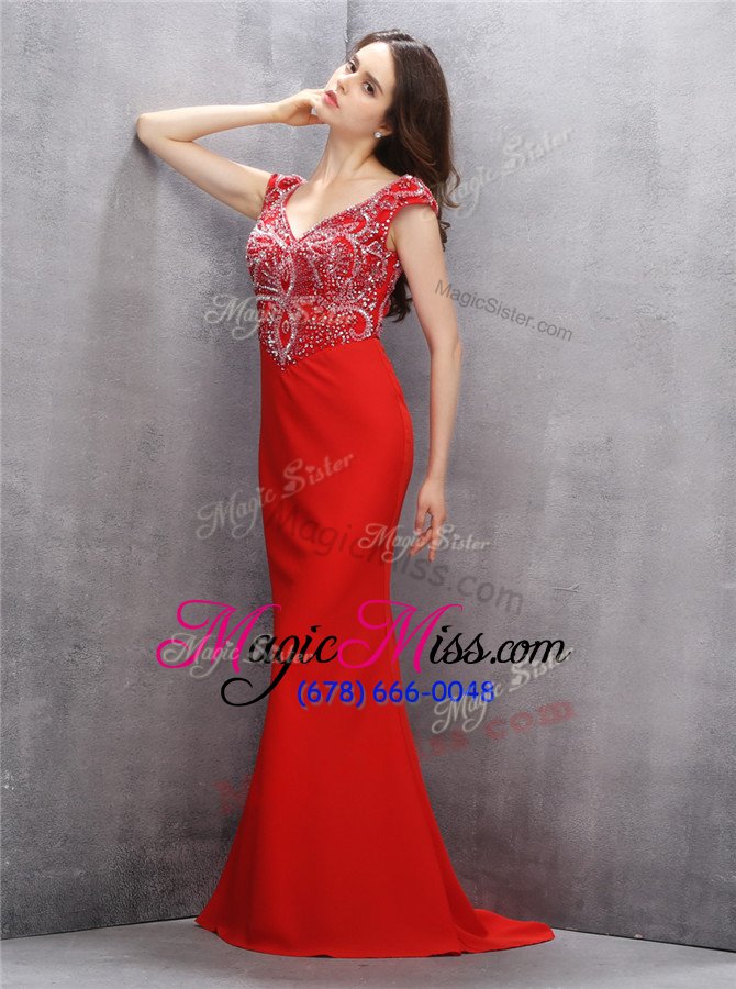 wholesale most popular mermaid sleeveless sweep train beading and sequins zipper homecoming dress