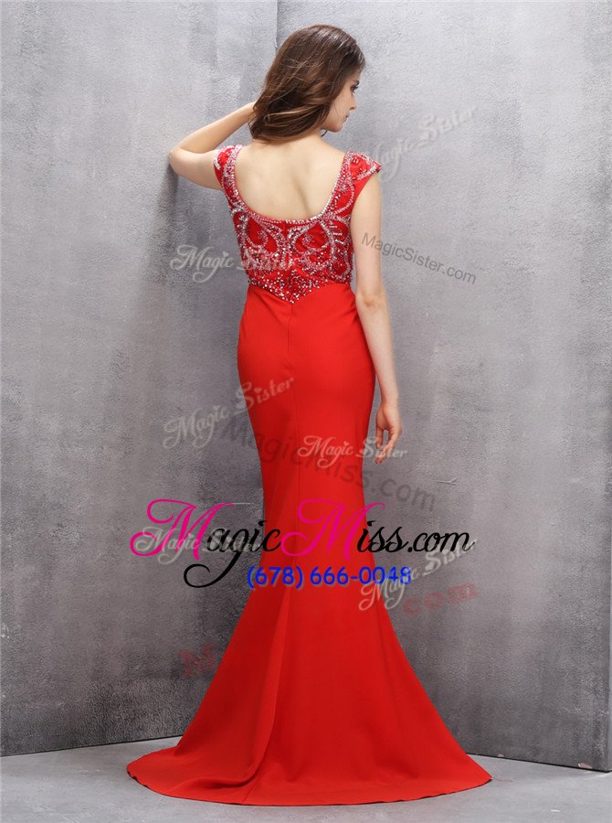 wholesale most popular mermaid sleeveless sweep train beading and sequins zipper homecoming dress