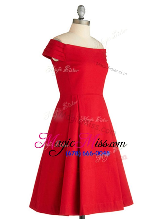 wholesale wonderful off the shoulder red zipper prom dress ruching sleeveless knee length