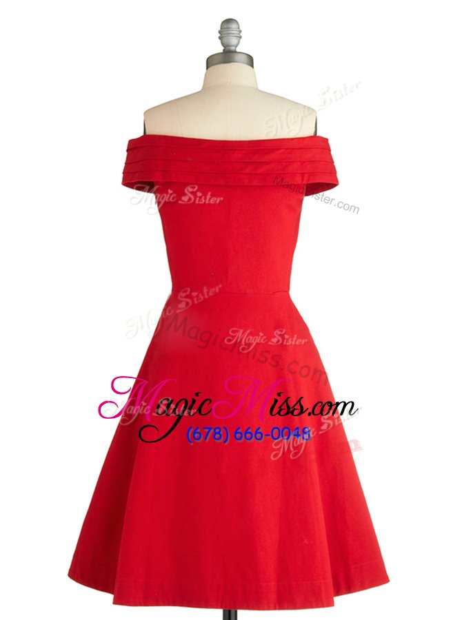 wholesale wonderful off the shoulder red zipper prom dress ruching sleeveless knee length