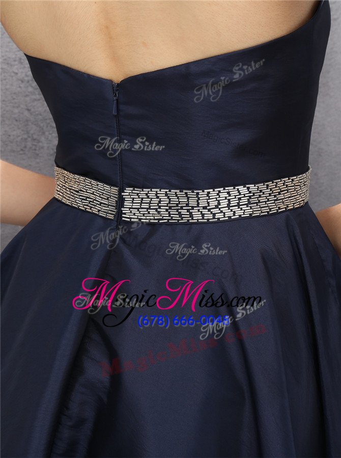 wholesale decent sweetheart sleeveless zipper evening dress navy blue satin