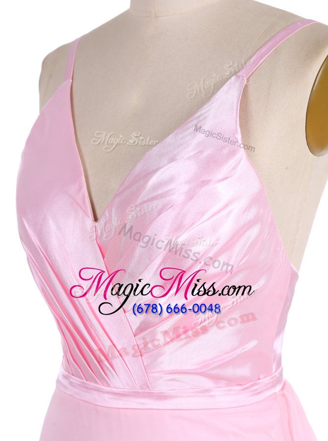 wholesale wonderful mermaid ruffles evening dress pink zipper sleeveless with train sweep train