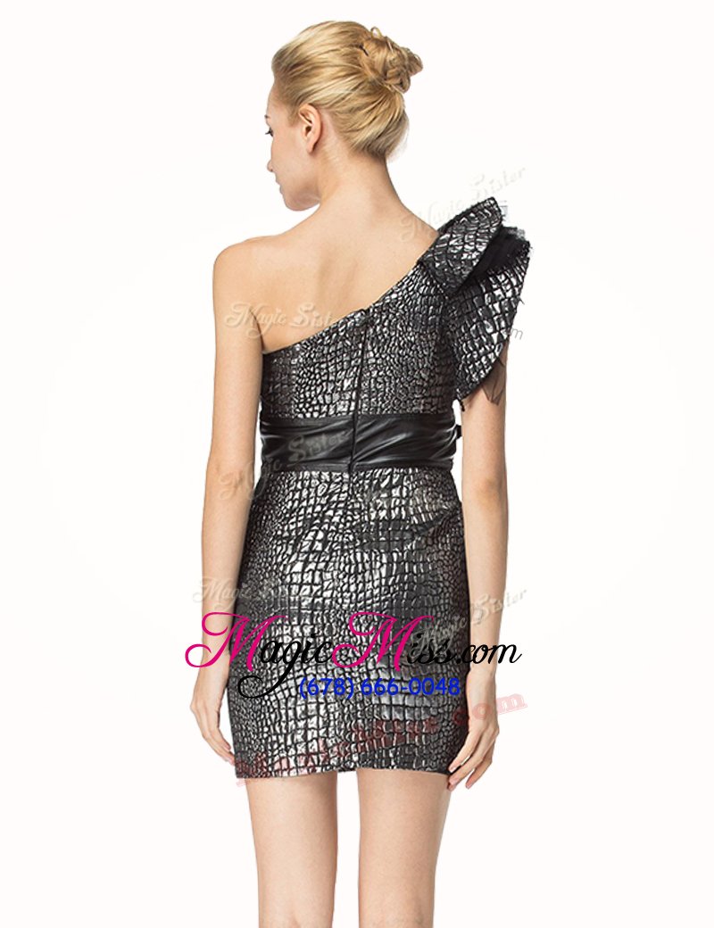 wholesale one shoulder sleeveless zipper mini length ruffles and sashes|ribbons prom homecoming dress