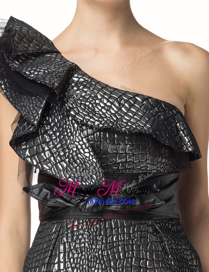 wholesale one shoulder sleeveless zipper mini length ruffles and sashes|ribbons prom homecoming dress