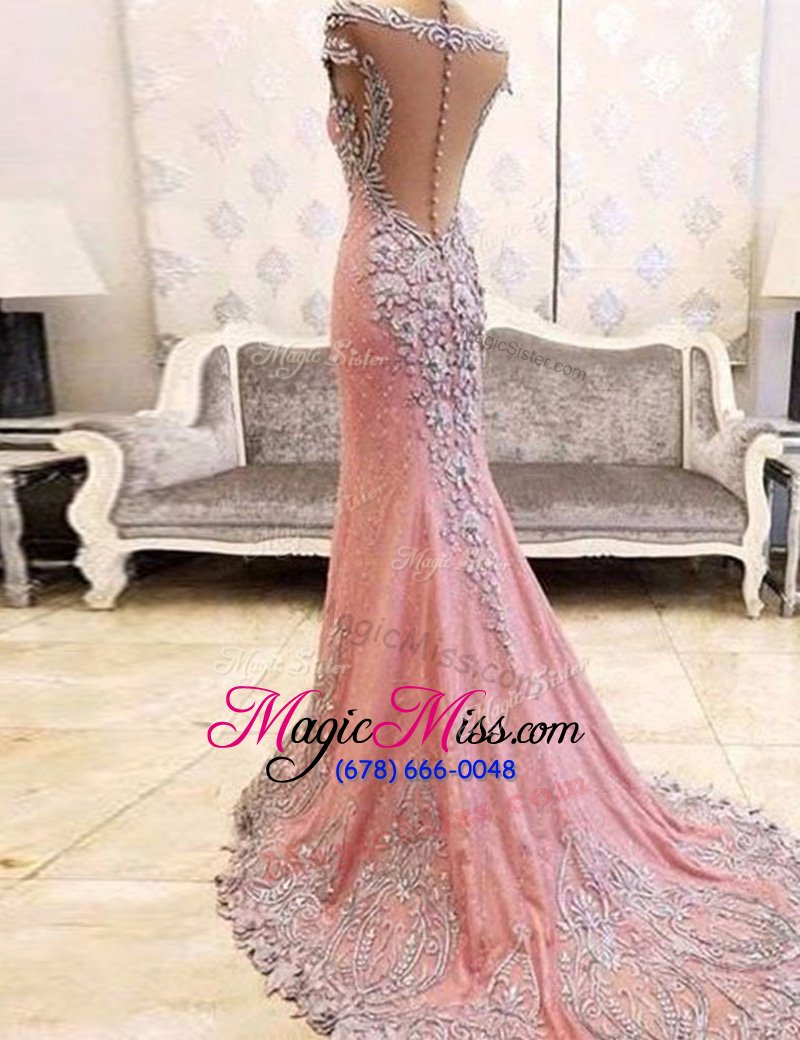 wholesale sumptuous mermaid sweetheart cap sleeves satin dress like a star beading and appliques watteau train clasp handle