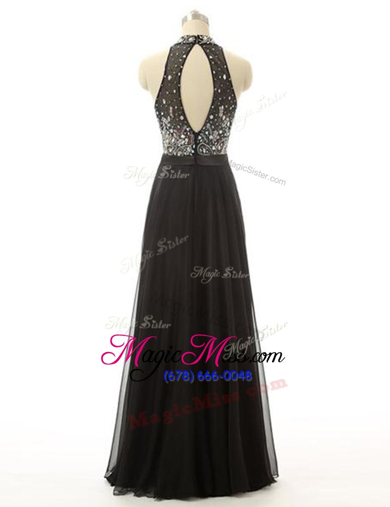 wholesale classical sleeveless tulle floor length backless in black for with beading