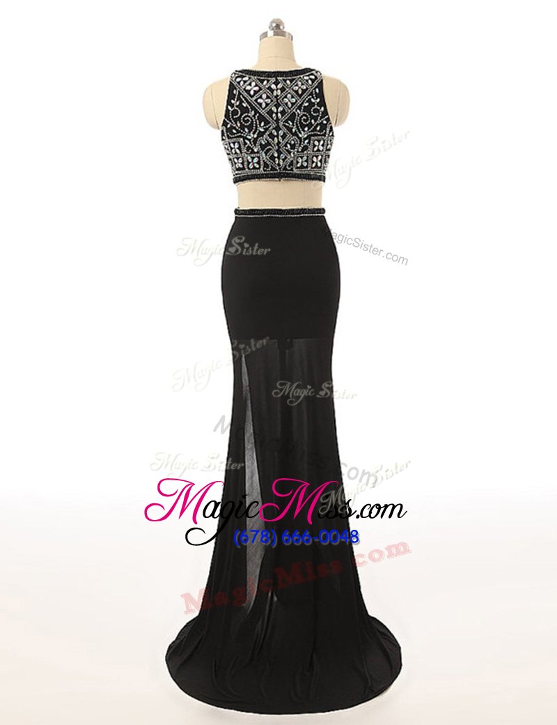 wholesale cheap with train black dress for prom bateau sleeveless sweep train zipper