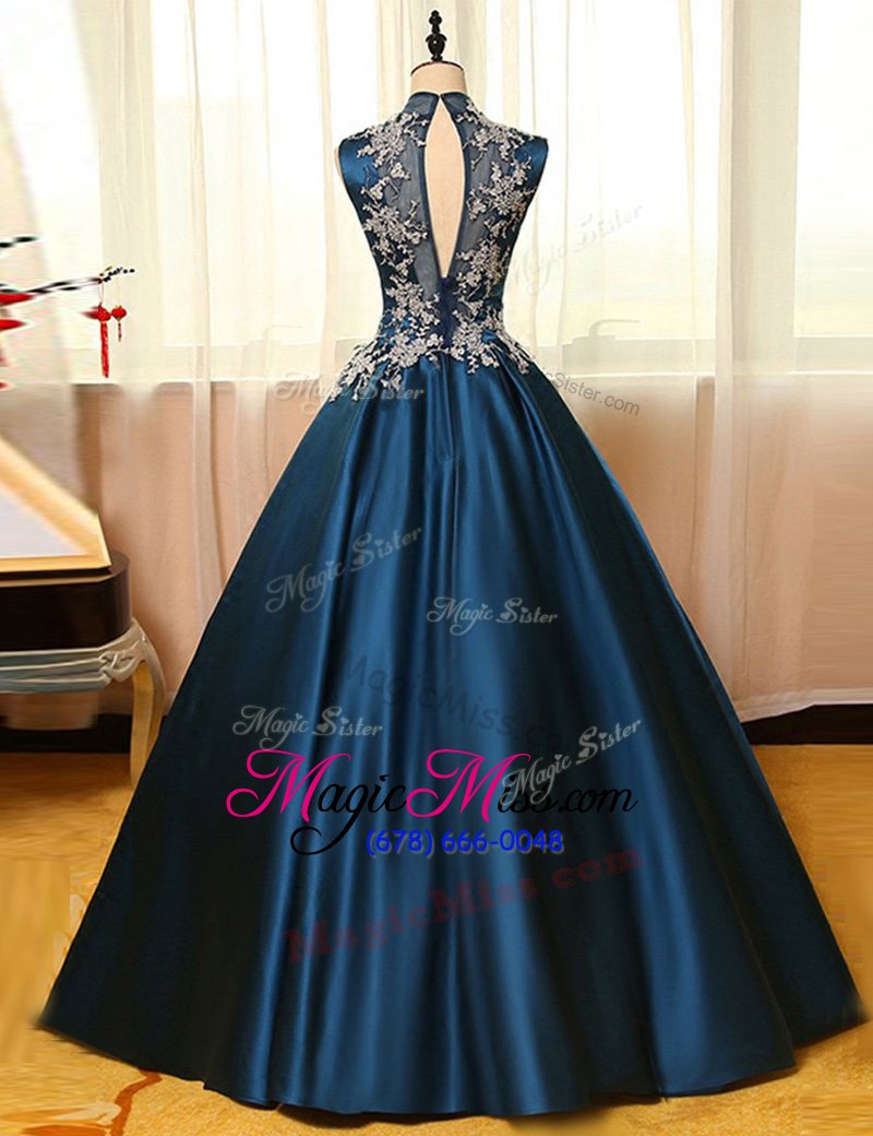 wholesale inexpensive floor length backless military ball dresses blue and in for prom and party with appliques