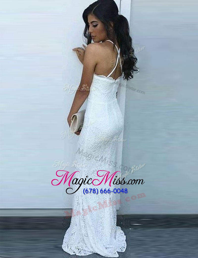 wholesale latest mermaid square sleeveless lace brush train zipper evening dress in white for with lace
