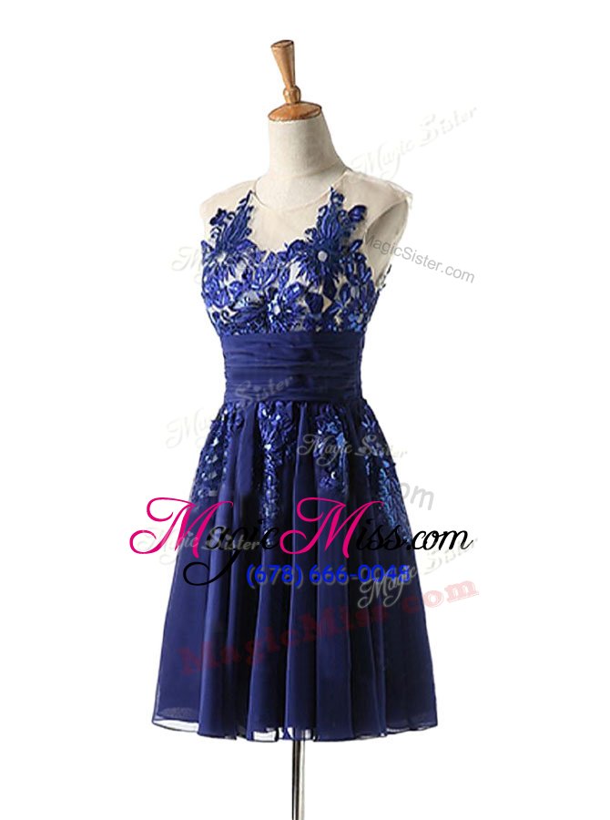 wholesale royal blue a-line scoop sleeveless chiffon knee length backless appliques homecoming dress
