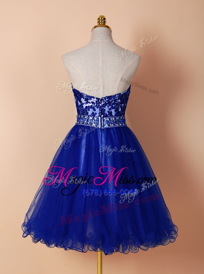 wholesale edgy tulle sleeveless knee length prom party dress and beading and appliques