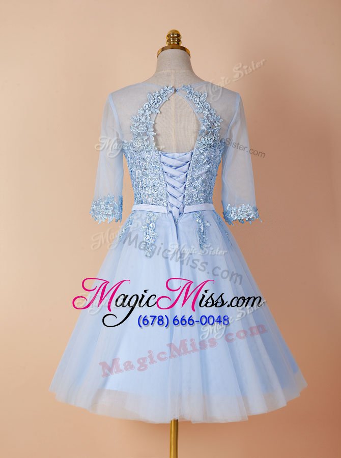 wholesale discount light blue backless scoop appliques organza half sleeves
