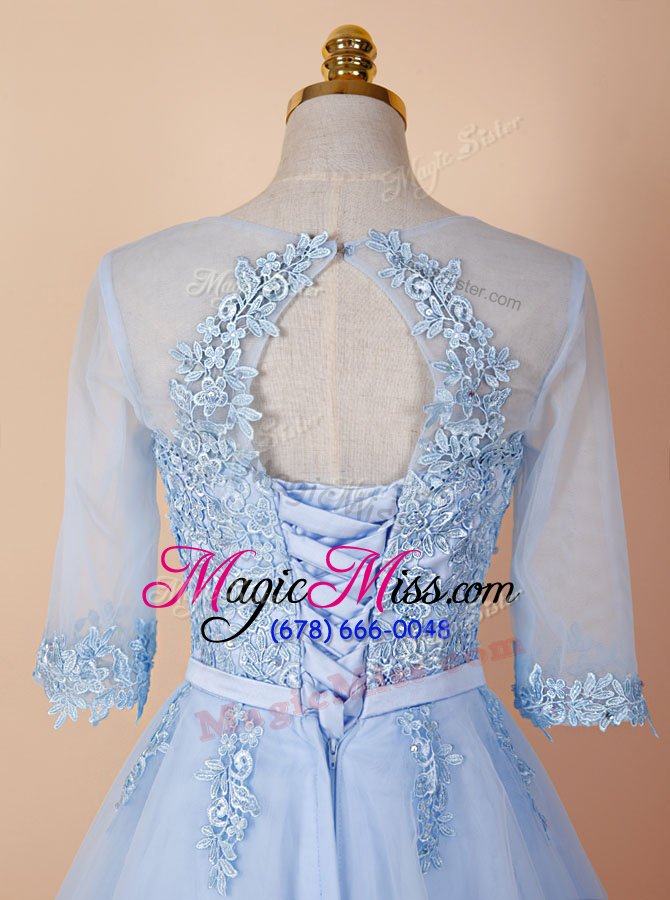 wholesale discount light blue backless scoop appliques organza half sleeves
