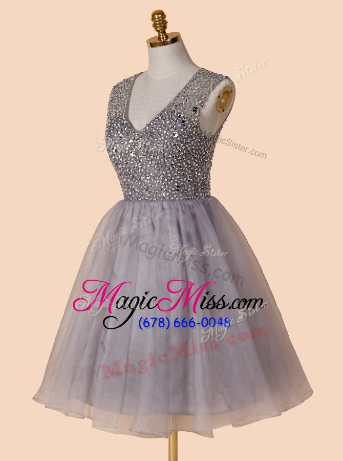 wholesale clearance grey homecoming gowns prom and for with sequins v-neck sleeveless zipper
